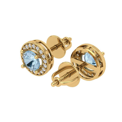 1.18cttw Aquamarine Gold-Plated 925 Silver Screw Back Stud Earrings