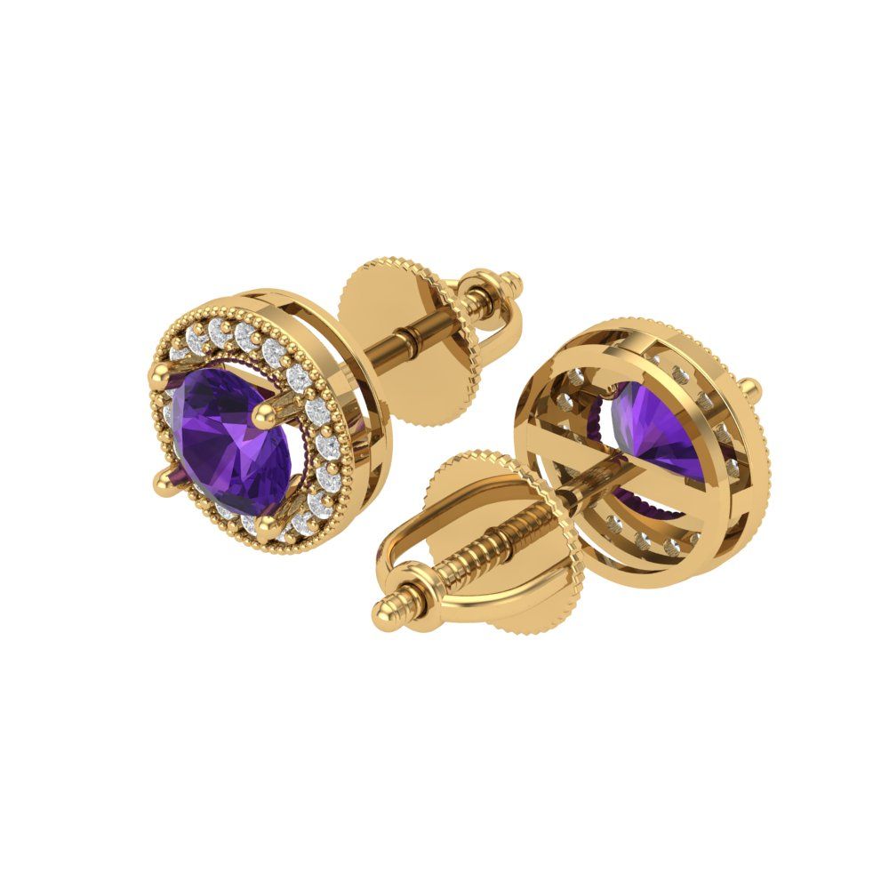 1.18cttw Amethyst Gold-Plated 925 Silver Screw Back Stud Earrings