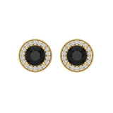 1.18 ct Brilliant Round Cut Halo Studs Natural Onyx Stone Yellow Gold Earrings Screw back