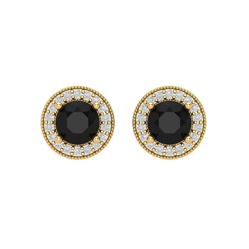 1.18 ct Brilliant Round Cut Halo Studs Natural Onyx Stone Yellow Gold Earrings Screw back