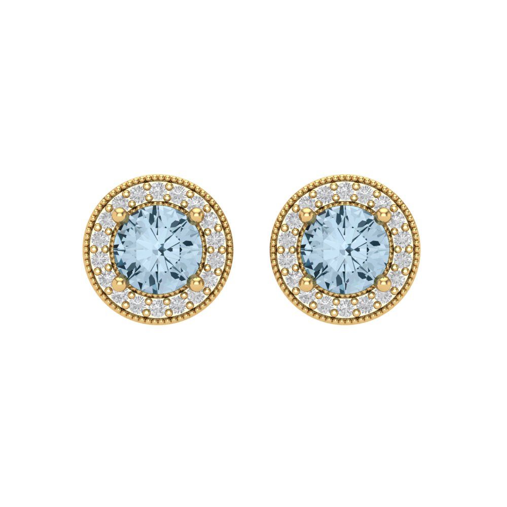1.18cttw Aquamarine Gold-Plated 925 Silver Screw Back Stud Earrings