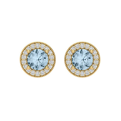 1.18cttw Aquamarine Gold-Plated 925 Silver Screw Back Stud Earrings