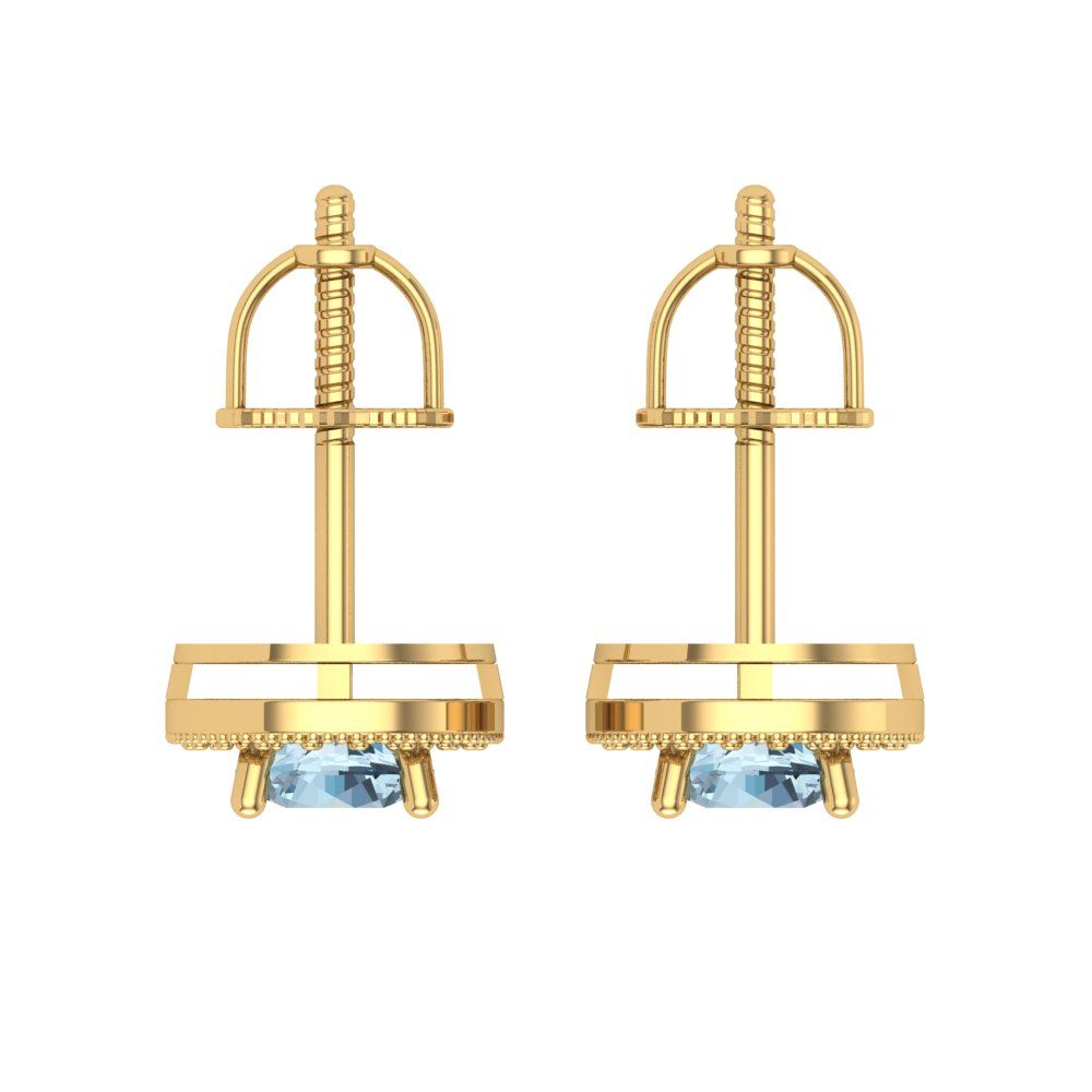 1.18cttw Aquamarine Gold-Plated 925 Silver Screw Back Stud Earrings