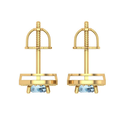 1.18cttw Aquamarine Gold-Plated 925 Silver Screw Back Stud Earrings