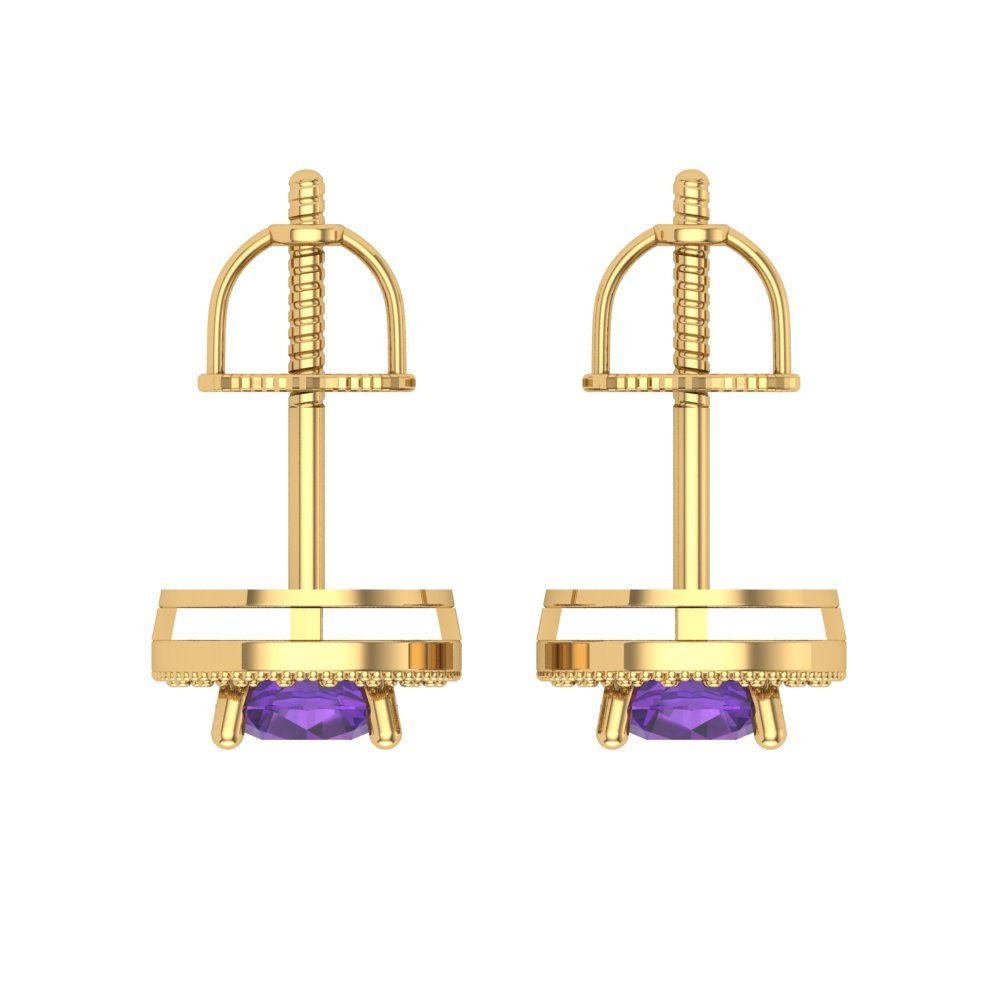 1.18cttw Amethyst Gold-Plated 925 Silver Screw Back Stud Earrings
