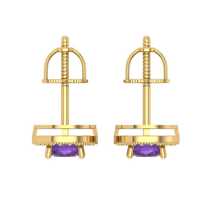 1.18cttw Amethyst Gold-Plated 925 Silver Screw Back Stud Earrings