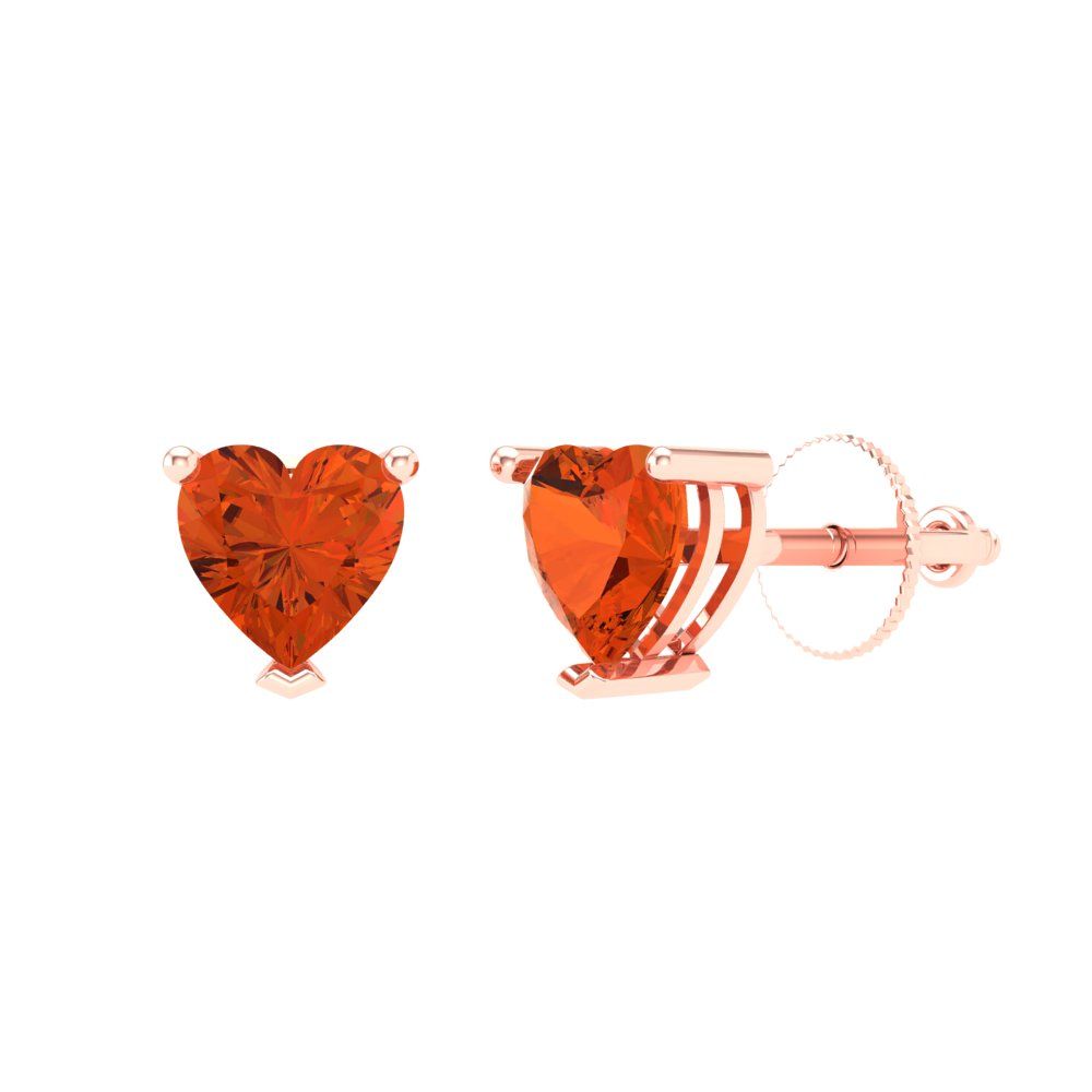 1 ctw Red Zirconia Studs Earrings | 5mm Heart Cut White Gold Screw back | April Birthstone