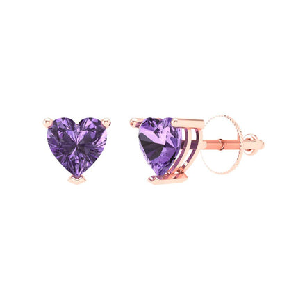 1 ctw Alexandrite Studs Earrings | 5mm Heart Cut White Gold Screw back | June Birthstone