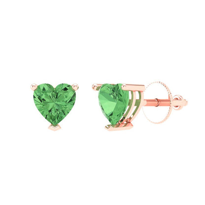 1 ctw Green Zirconia Studs Earrings | 5mm Heart Cut White Gold Screw back | April Birthstone