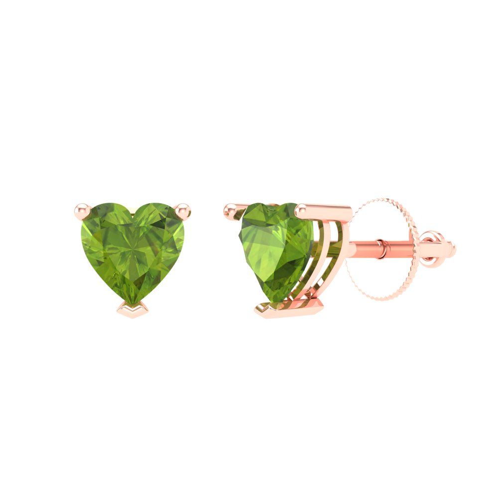 1 ctw Peridot Studs Earrings | 5mm Heart Cut White Gold Screw back | August Birthstone
