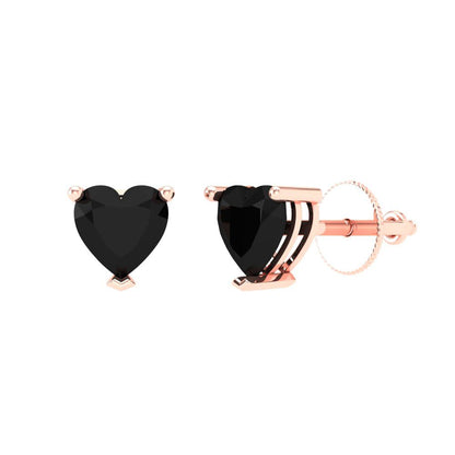 1 ctw Onyx Studs Earrings | 5mm Heart Cut White Gold Screw back | July Birthstone