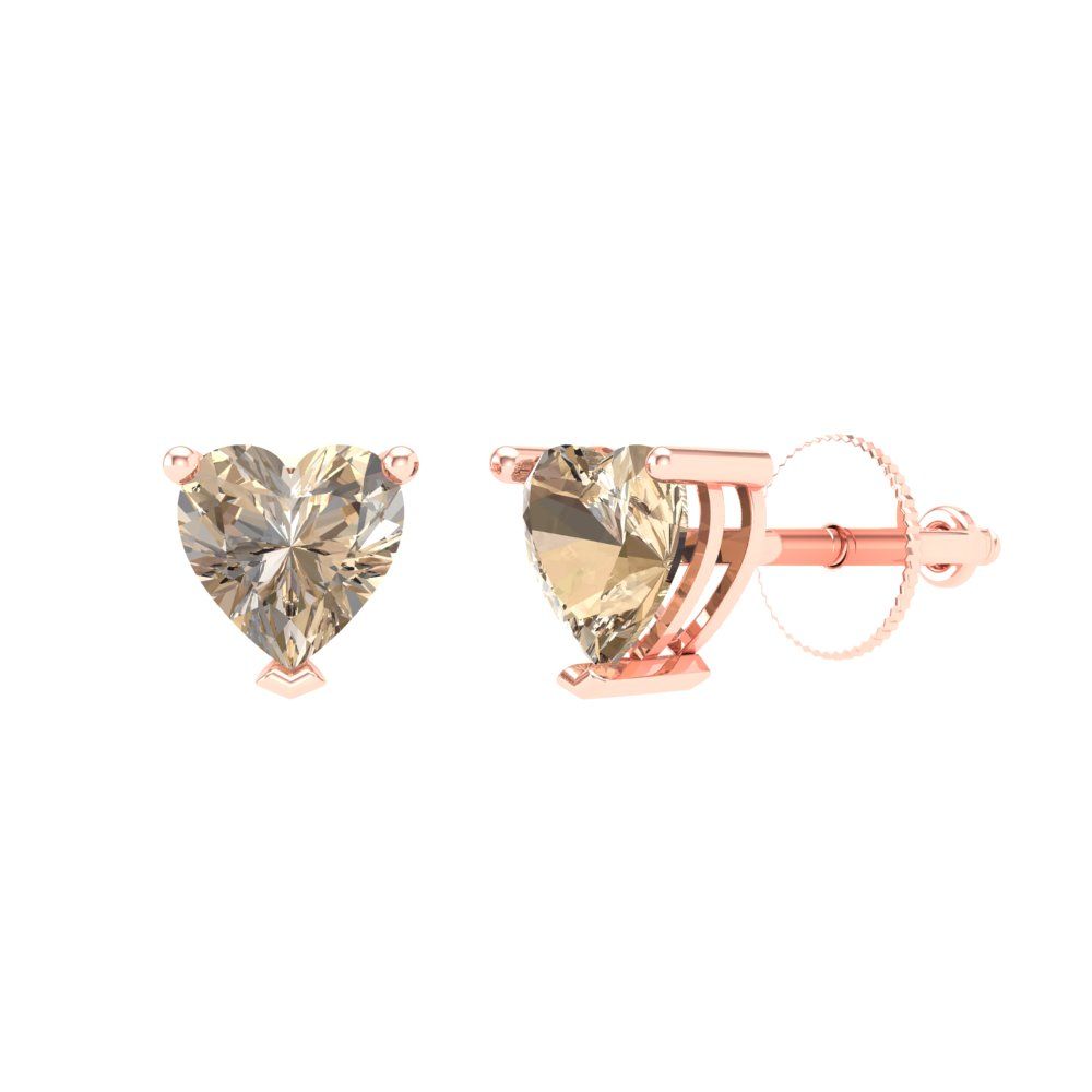 1 ctw Yellow Moissanite Studs Earrings | 5mm Heart Cut White Gold Screw back | April Birthstone