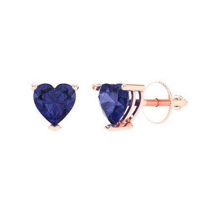 1 ctw Tanzanite Studs Earrings | 5mm Heart Cut White Gold Screw back | December Birthstone