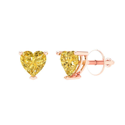 1 ctw Citrine Studs Earrings | 5mm Heart Cut White Gold Screw back | November Birthstone