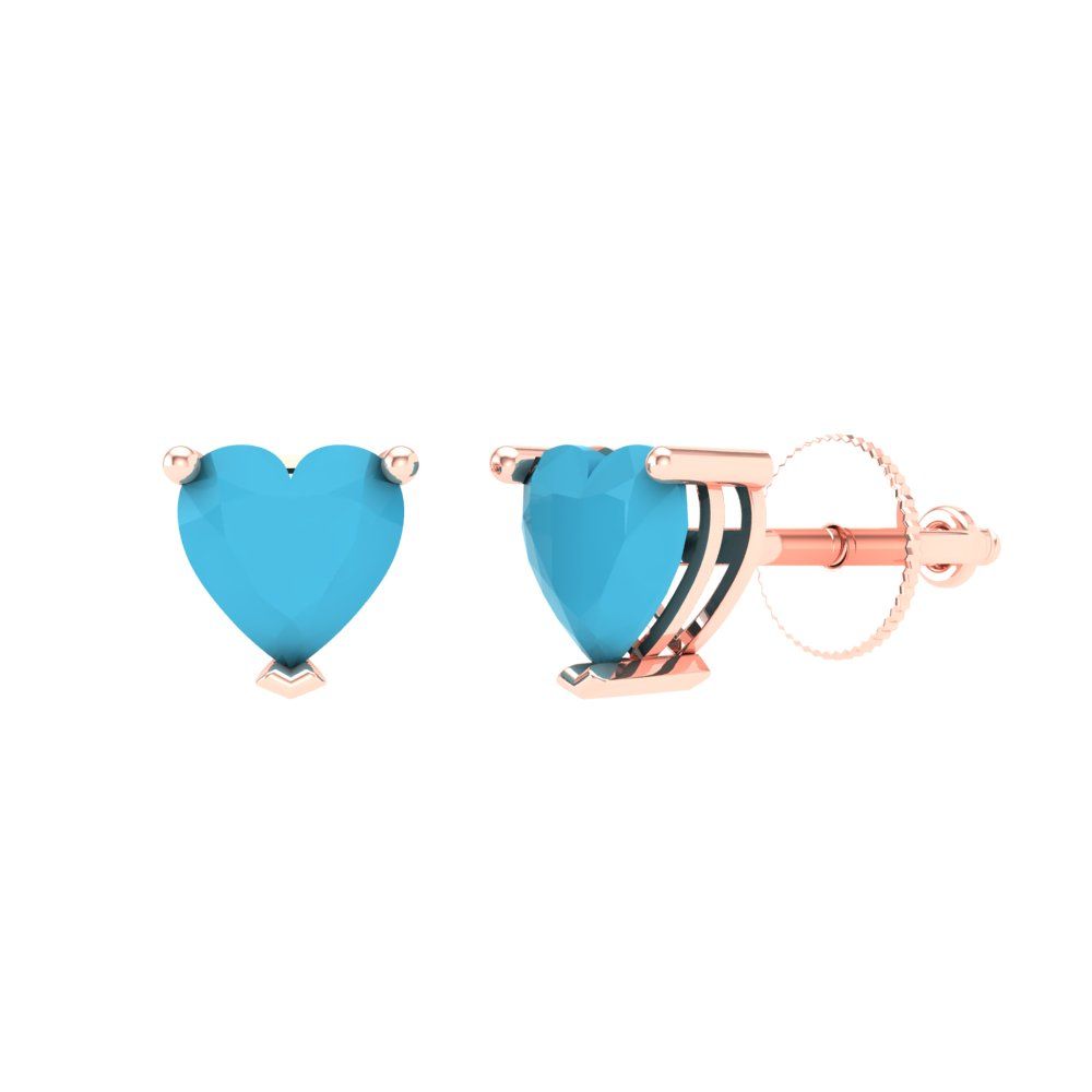 1 ctw Turquoise Studs Earrings | 5mm Heart Cut White Gold Screw back | December Birthstone