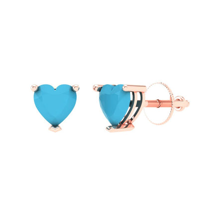 1 ctw Turquoise Studs Earrings | 5mm Heart Cut White Gold Screw back | December Birthstone