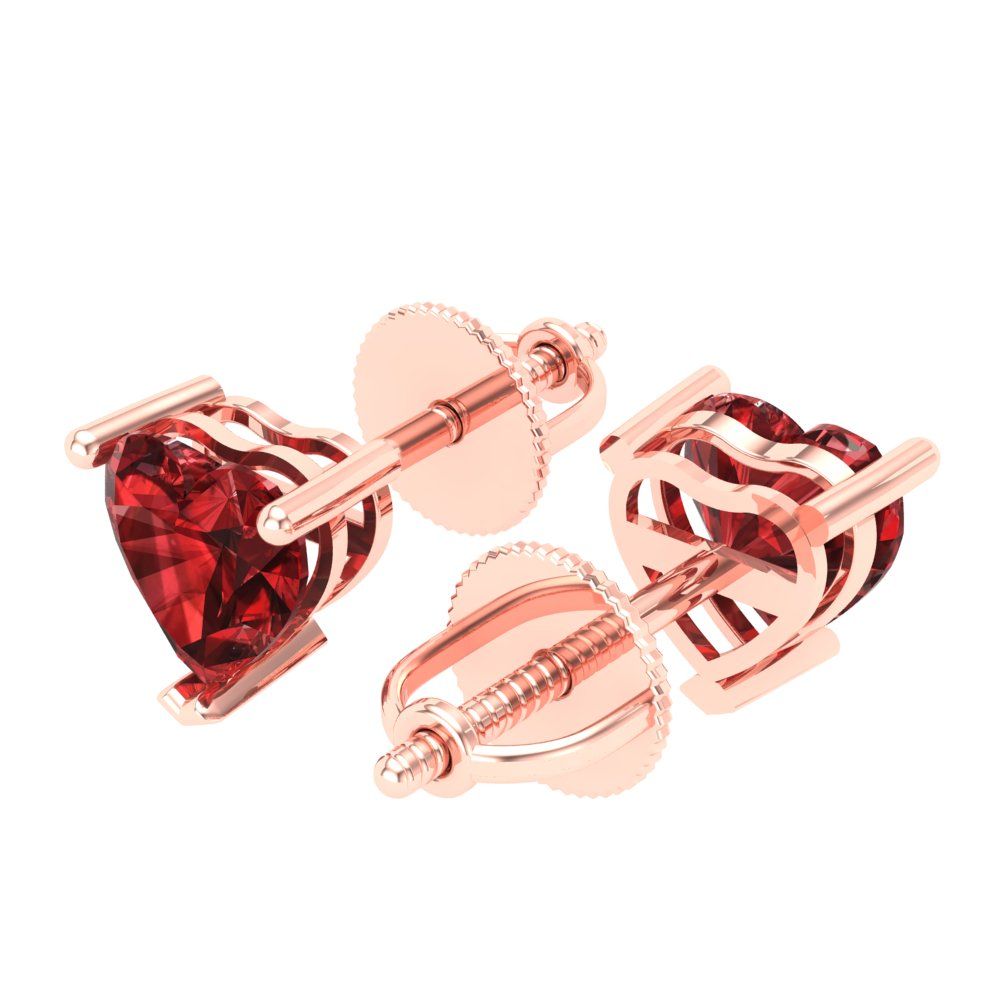 1 ctw Garnet Studs Earrings | 5mm Heart Cut White Gold Screw back | January Birthstone
