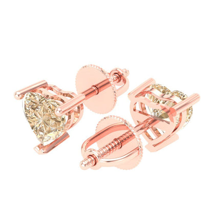 1 ctw Morganite Studs Earrings | 5mm Heart Cut White Gold Screw back | February Birthstone