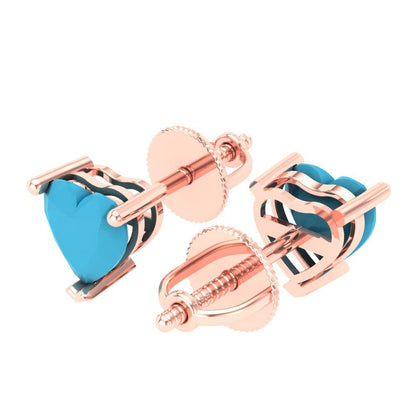 1 ctw Turquoise Studs Earrings | 5mm Heart Cut White Gold Screw back | December Birthstone