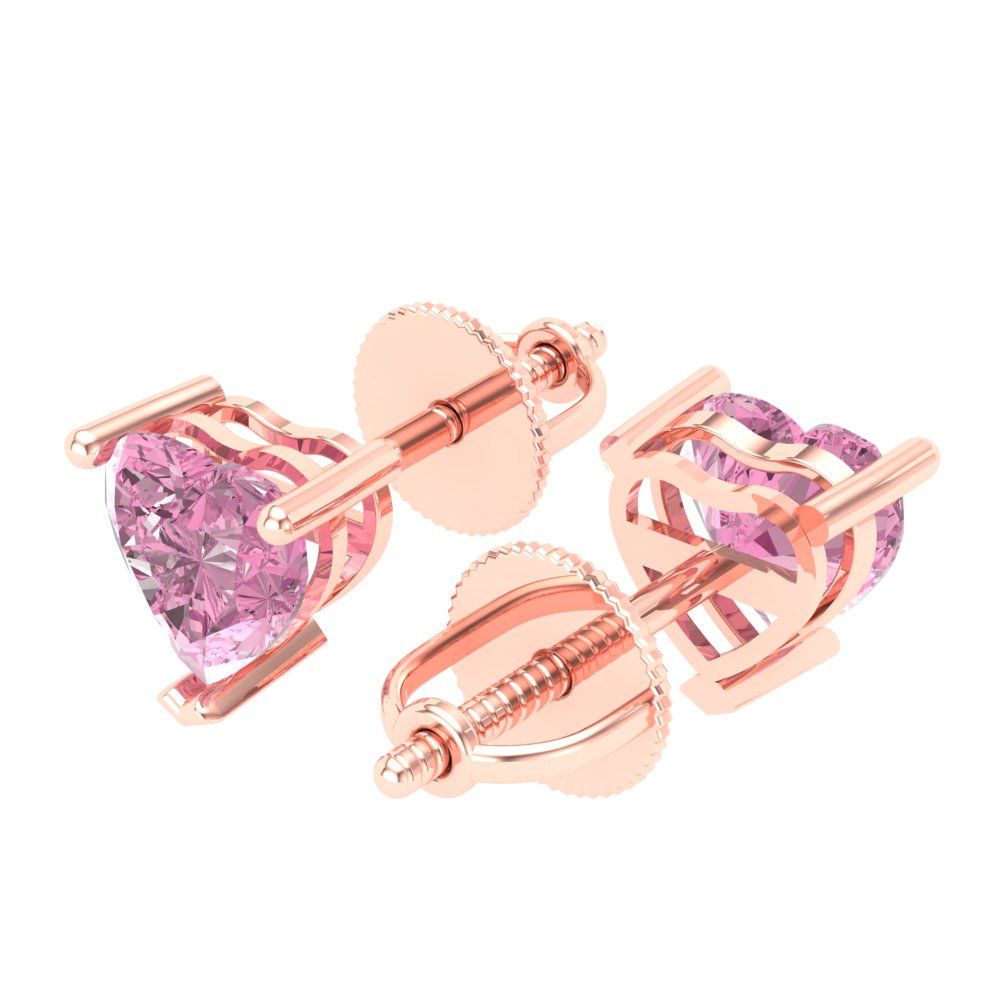 1 ctw Pink Zirconia Studs Earrings | 5mm Heart Cut White Gold Screw back | April Birthstone