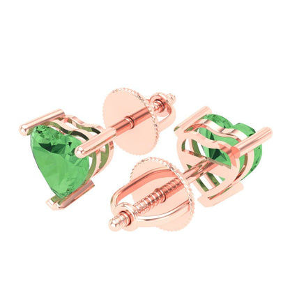 1 ctw Green Zirconia Studs Earrings | 5mm Heart Cut White Gold Screw back | April Birthstone