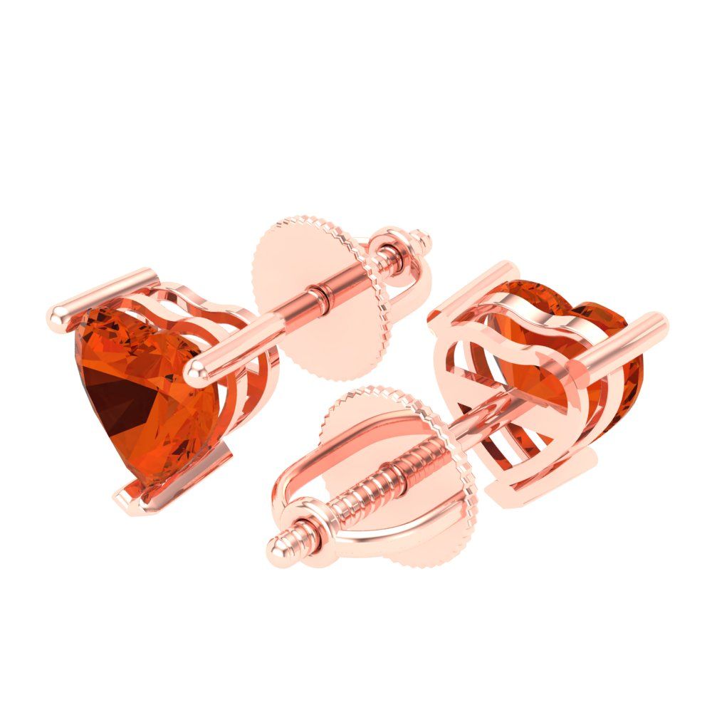 1 ctw Red Zirconia Studs Earrings | 5mm Heart Cut White Gold Screw back | April Birthstone