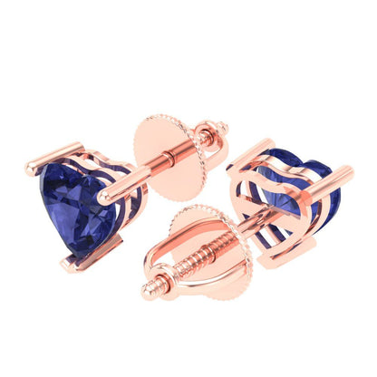 1 ctw Tanzanite Studs Earrings | 5mm Heart Cut White Gold Screw back | December Birthstone