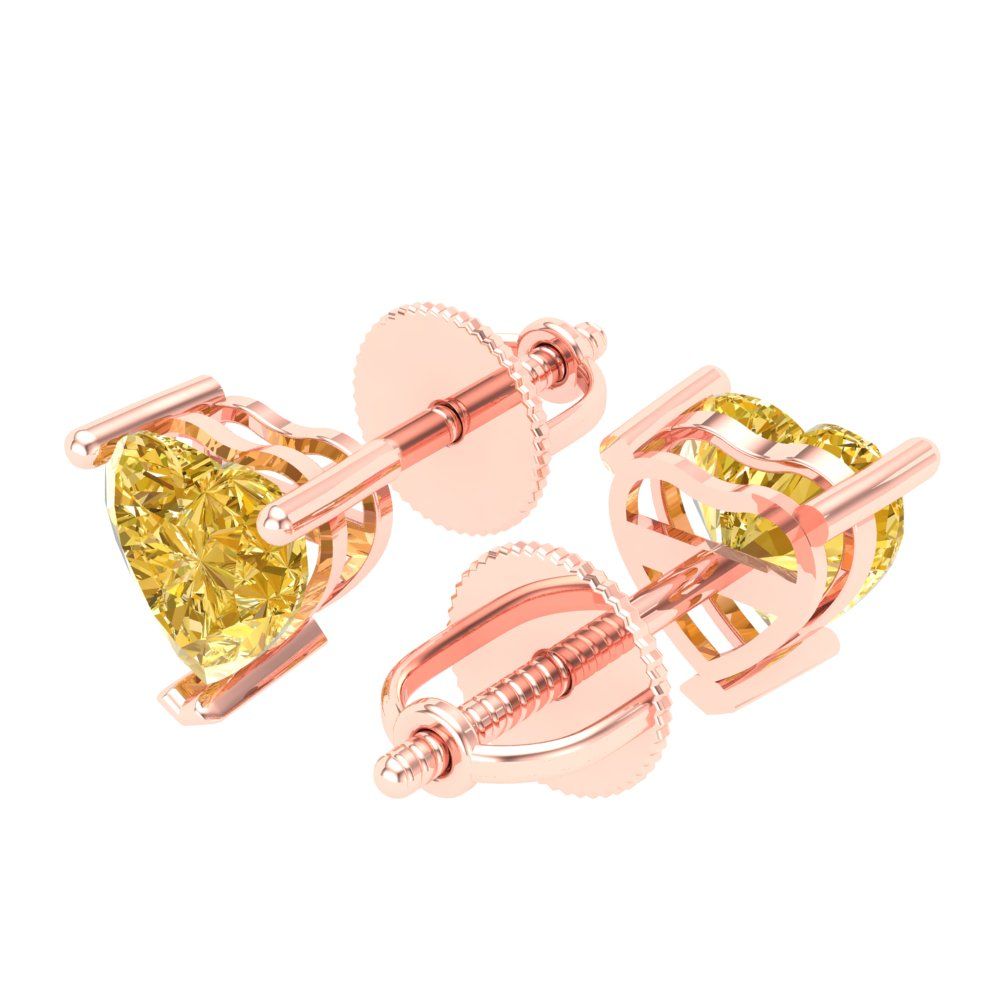 1 ctw Citrine Studs Earrings | 5mm Heart Cut White Gold Screw back | November Birthstone