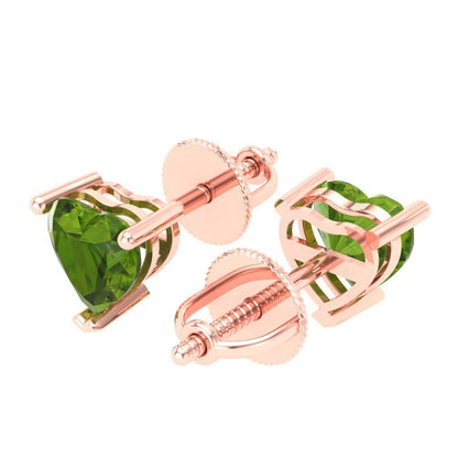 1 ctw Peridot Studs Earrings | 5mm Heart Cut White Gold Screw back | August Birthstone