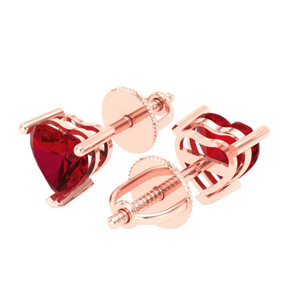 1 ctw Pink Tourmaline Studs Earrings | 5mm Heart Cut White Gold Screw back | April Birthstone