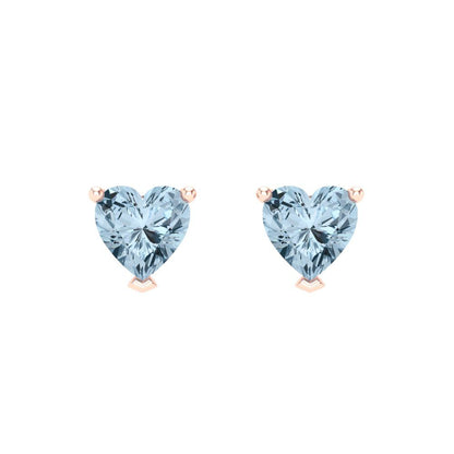 1 ctw Aquamarine Studs Earrings | 5mm Heart Cut White Gold Screw back | March Birthstone