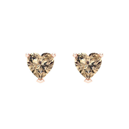 1 ctw Yellow Moissanite Studs Earrings | 5mm Heart Cut White Gold Screw back | April Birthstone