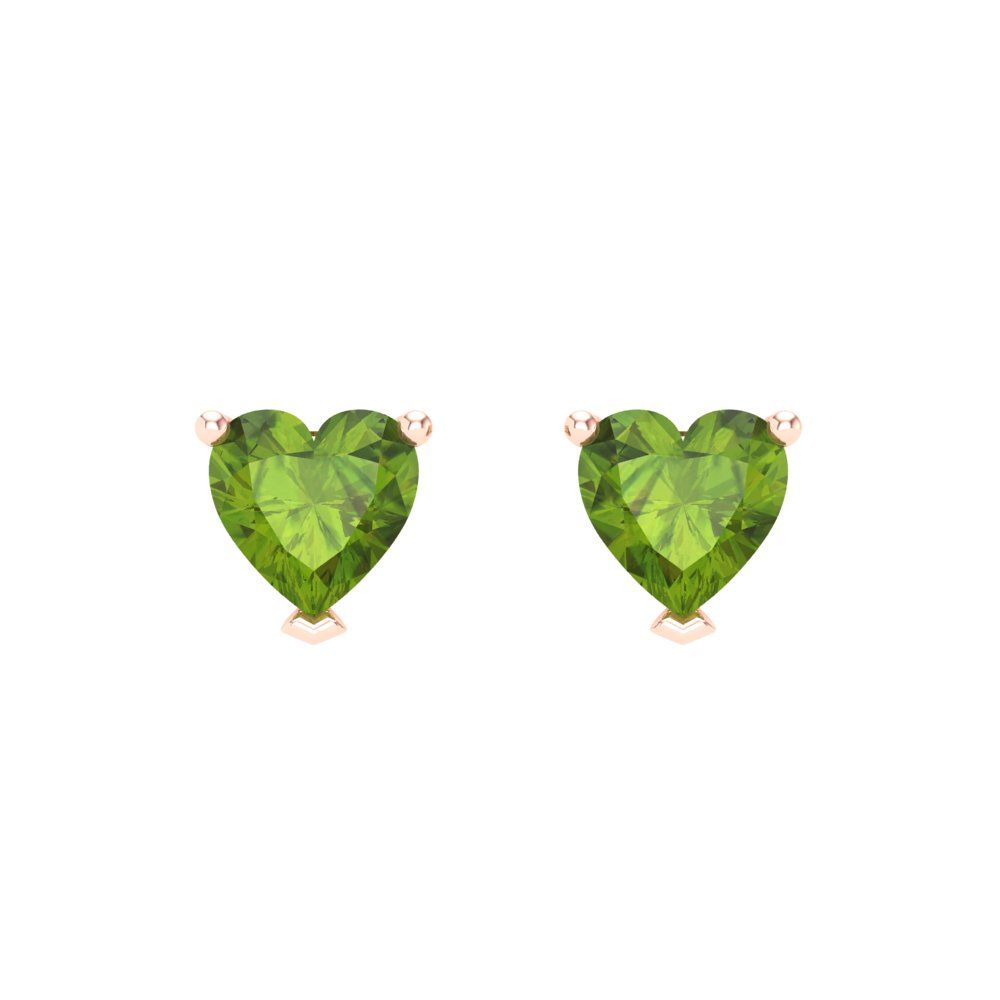 1 ctw Peridot Studs Earrings | 5mm Heart Cut White Gold Screw back | August Birthstone