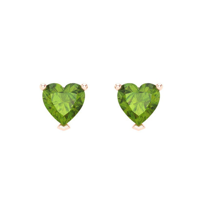 1 ctw Peridot Studs Earrings | 5mm Heart Cut White Gold Screw back | August Birthstone
