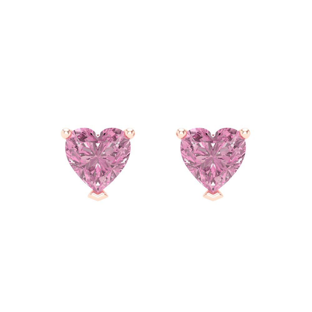 1 ctw Pink Zirconia Studs Earrings | 5mm Heart Cut White Gold Screw back | April Birthstone