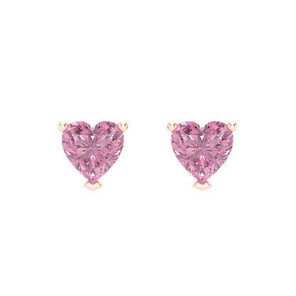 1 ctw Pink Zirconia Studs Earrings | 5mm Heart Cut White Gold Screw back | April Birthstone