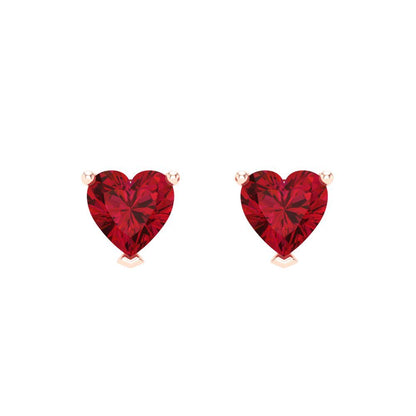 1 ctw Pink Tourmaline Studs Earrings | 5mm Heart Cut White Gold Screw back | April Birthstone