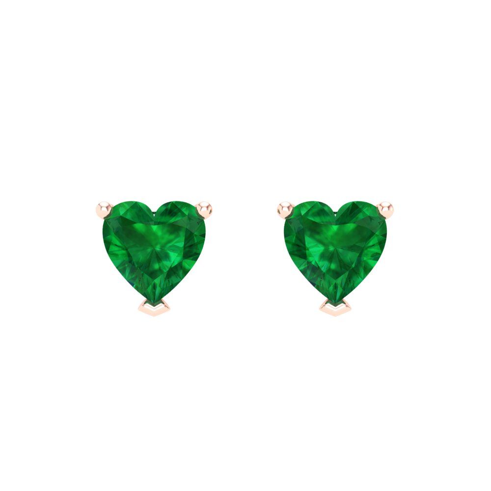 1 ctw Emerald Studs Earrings | 5mm Heart Cut White Gold Screw back | May Birthstone