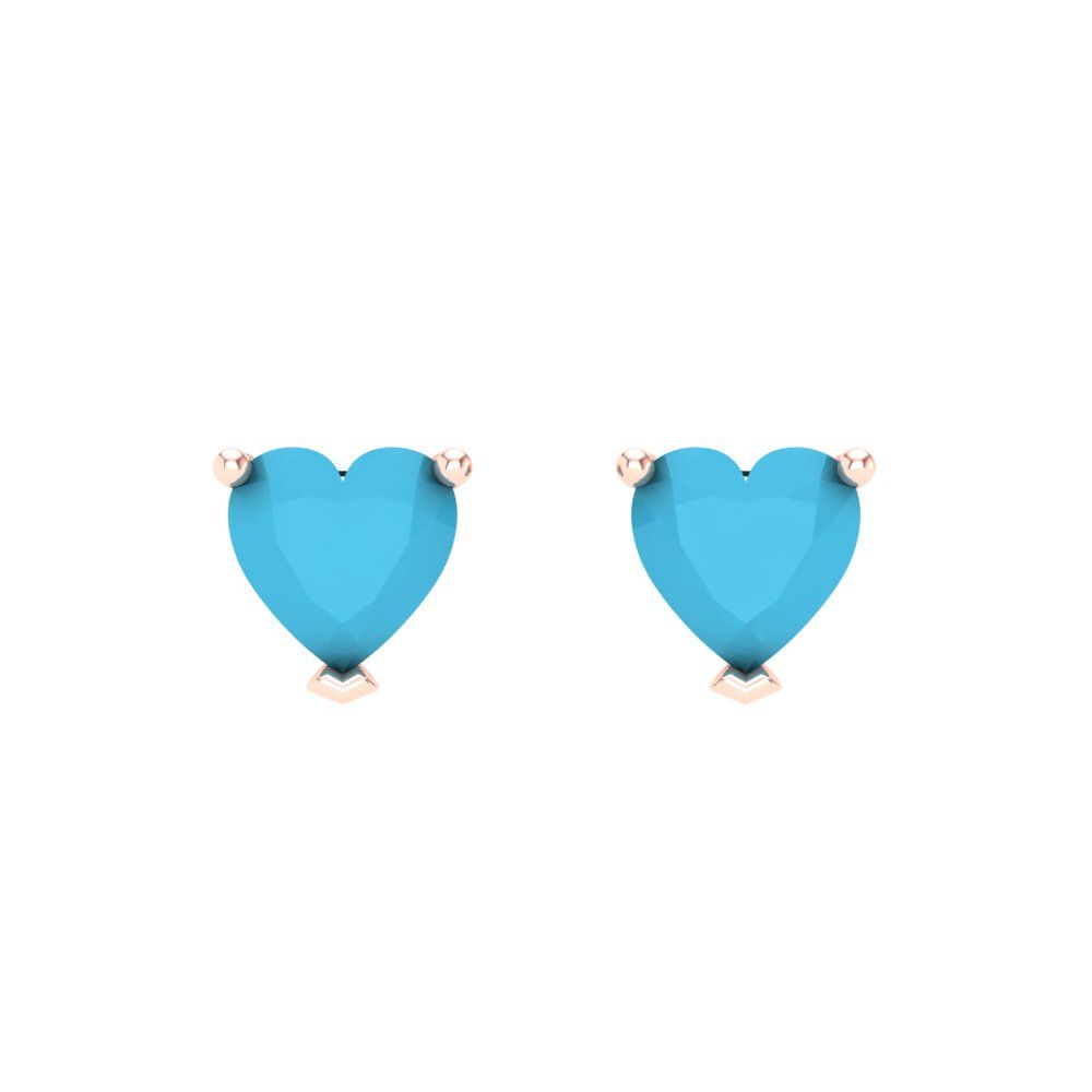 1 ctw Turquoise Studs Earrings | 5mm Heart Cut White Gold Screw back | December Birthstone