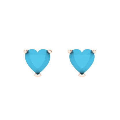 1 ctw Turquoise Studs Earrings | 5mm Heart Cut White Gold Screw back | December Birthstone