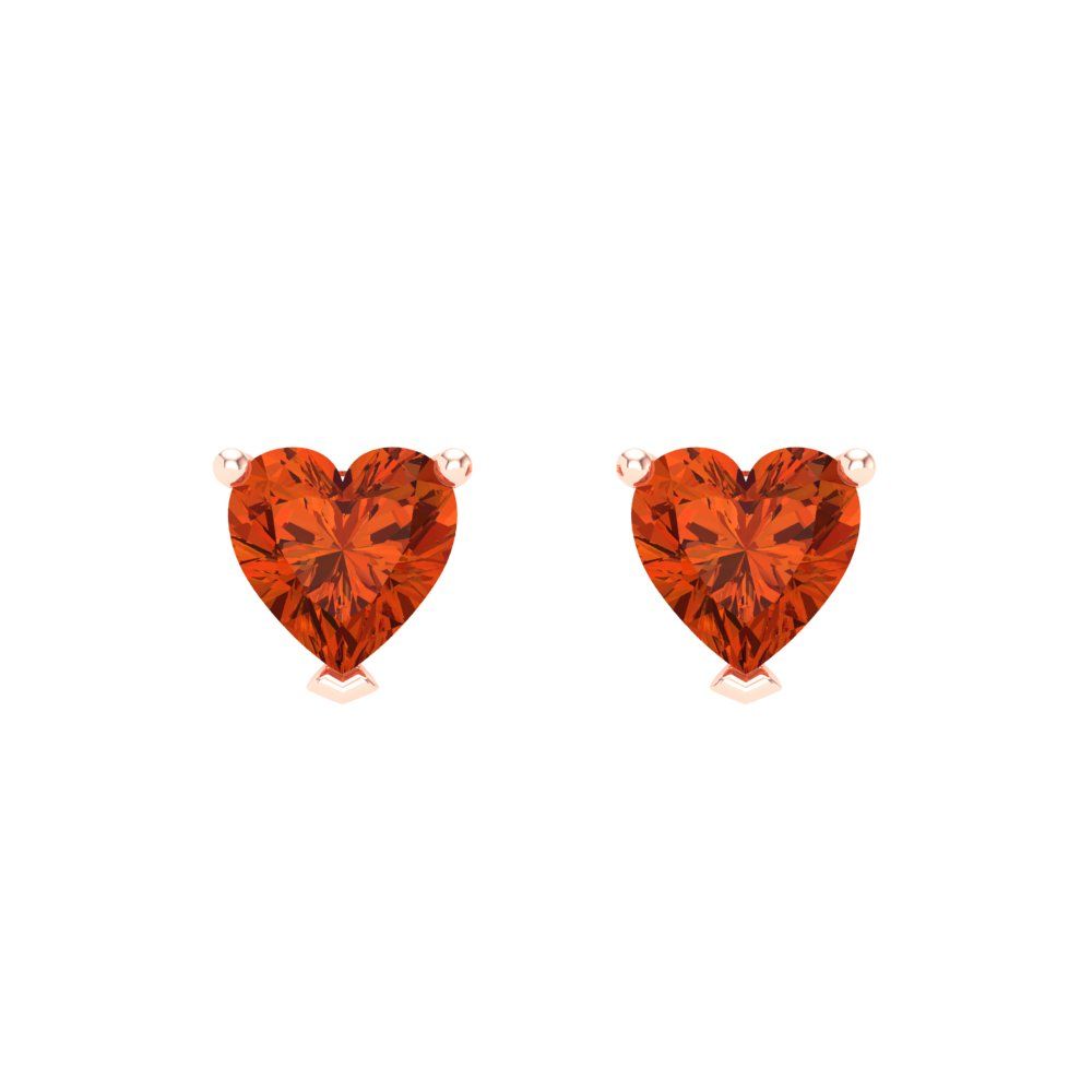 1 ctw Red Zirconia Studs Earrings | 5mm Heart Cut White Gold Screw back | April Birthstone