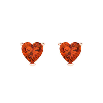 1 ctw Red Zirconia Studs Earrings | 5mm Heart Cut White Gold Screw back | April Birthstone