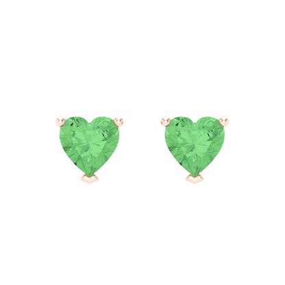 1 ctw Green Zirconia Studs Earrings | 5mm Heart Cut White Gold Screw back | April Birthstone