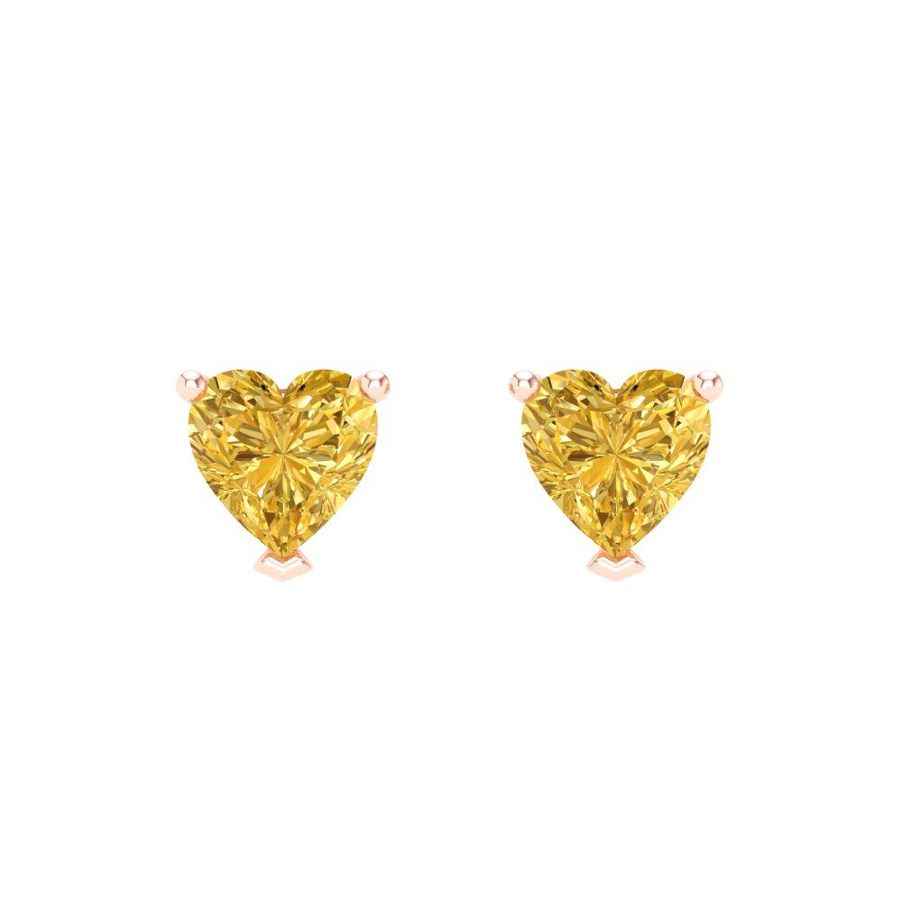 1 ctw Yellow Zirconia Studs Earrings | 5mm Heart Cut White Gold Screw back | April Birthstone