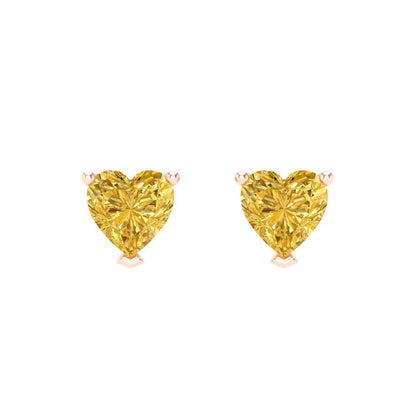 1 ctw Yellow Zirconia Studs Earrings | 5mm Heart Cut White Gold Screw back | April Birthstone