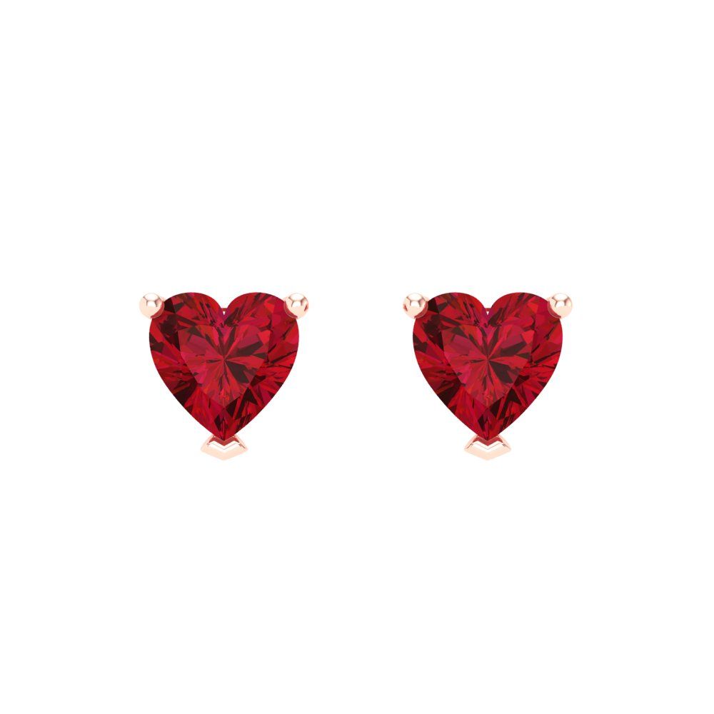 1 ctw Ruby Studs Earrings | 5mm Heart Cut White Gold Screw back | July Birthstone