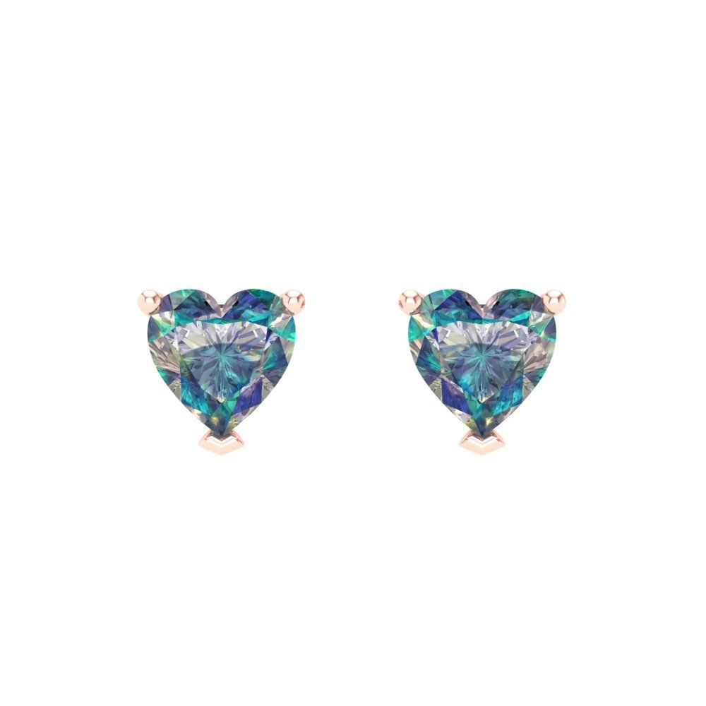 1 ctw Blue Moissanite Studs Earrings | 5mm Heart Cut White Gold Screw back | April Birthstone