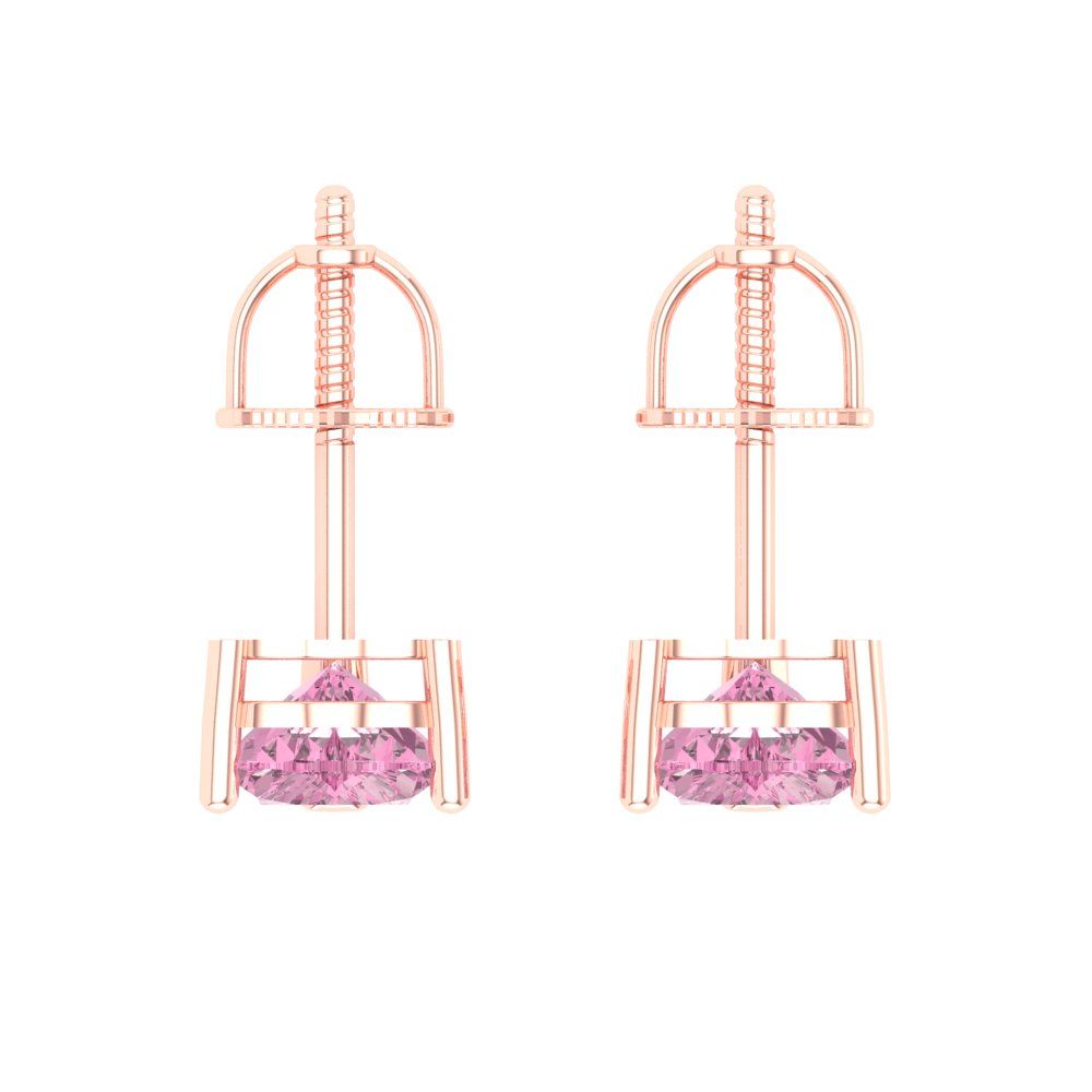 1 ctw Pink Zirconia Studs Earrings | 5mm Heart Cut White Gold Screw back | April Birthstone