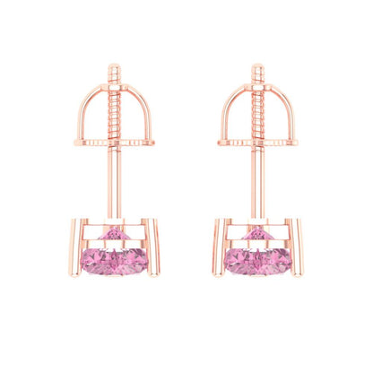 1 ctw Pink Zirconia Studs Earrings | 5mm Heart Cut White Gold Screw back | April Birthstone