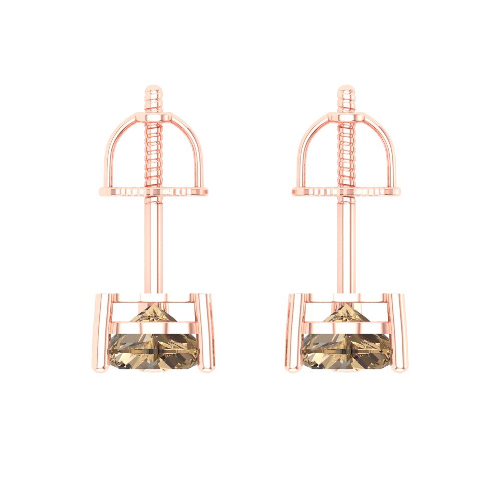 1 ctw Champagne Studs Earrings | 5mm Heart Cut White Gold Screw back | April Birthstone